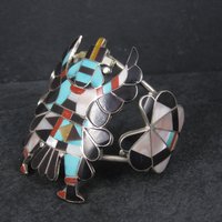 Vintage Zuni Turquoise Coral Inlay Knifewing Cuff Bracelet Annalee Tekala