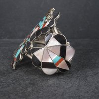 Vintage Zuni Turquoise Coral Inlay Knifewing Cuff Bracelet Annalee Tekala