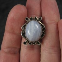 Vintage Sterling Blue Banded Agate Ring Size 7