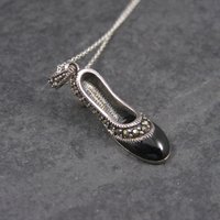 Vintage Sterling Onyx Marcasite High Heel Shoe Pendant Necklace