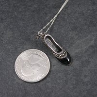 Vintage Sterling Onyx Marcasite High Heel Shoe Pendant Necklace