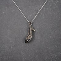 Vintage Sterling Onyx Marcasite High Heel Shoe Pendant Necklace