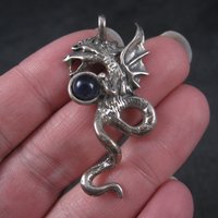 Vintage Sterling Iolite Winged Dragon Pendant