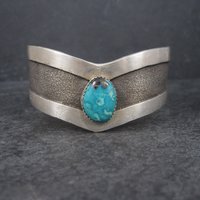 Vintage Navajo Sterling Tufa Turquoise Cuff Bracelet 6.75 Inches