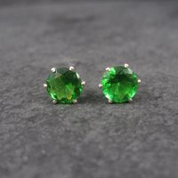 May Birthstone Emerald Sterling Stud Earrings 8mm