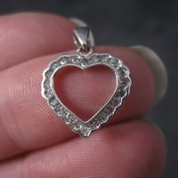 Vintage 10K White Gold .15 Ctw Genuine Diamond Heart Pendant