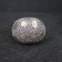 Vintage Brushed Sterling Cubic Zirconia Dome Ring Size 8.5