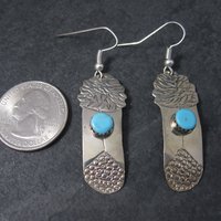 Vintage Navajo Sterling Turquoise Feather Earrings