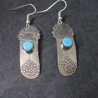 Vintage Navajo Sterling Turquoise Feather Earrings