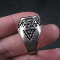 Mens Vintage Sterling Green Roman Glass Ring Size 11