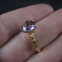 90s Vintage 10K Filigree Amethyst Solitaire Ring Size 7