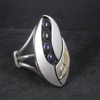 Sterling Navajo Sugilite Feather Cuff Bracelet Wilbert Cora Vandever