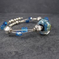 Blue Art Glass Wrap Bracelet 6-7 Inches