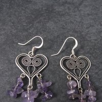 Vintage 90s Sterling Amethyst Heart Earrings