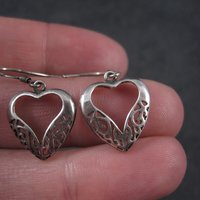 Vintage Sterling Filigree Heart Earrings