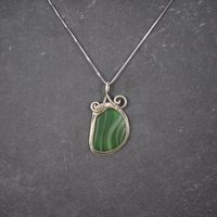 Vintage Sterling Green Beach Glass Pendant Necklace