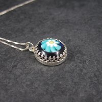 Vintage Sterling Art Glass Flower Pendant