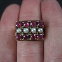 Antique 10K Ruby and Pearl Ring Size 6