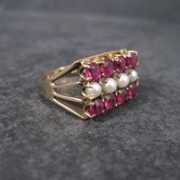 Antique 10K Ruby and Pearl Ring Size 6