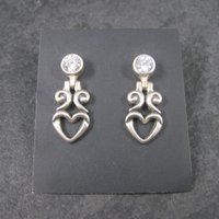 Estate Sterling CZ Heart Earrings