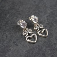 Estate Sterling CZ Heart Earrings