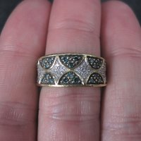 Wide Vintage 14K .42 Carat Blue and White Diamond Band Ring Size 6