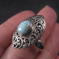 Vintage Sterling Filigree Larimar Ring Size 8