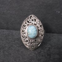 Vintage Sterling Filigree Larimar Ring Size 8