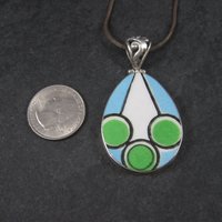 Vintage Sterling Blue Green Geometric Pottery Pendant Necklace