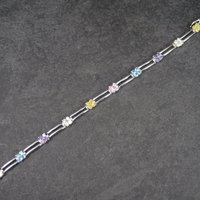 Vintage 90s Sterling Multi Stone Flower Bracelet 7 Inches