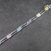 Vintage 90s Sterling Multi Stone Flower Bracelet 7 Inches