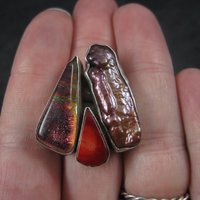 Estate Designer Sterling Biwa Pearl Art Glass Ring Size 7-8