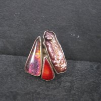 Estate Designer Sterling Biwa Pearl Art Glass Ring Size 7-8