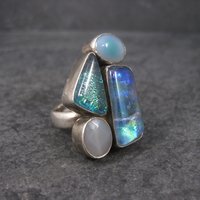 Estate Sterling Dichroic Glass and Quartz Ring Size 7