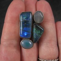 Estate Sterling Dichroic Glass and Quartz Ring Size 7