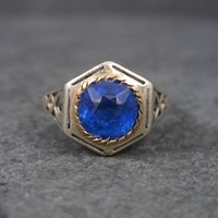 Antique 14K Blue Glass Ring Size 7.5