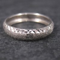 Vintage 14K White Gold Starburst Wedding Band | Size 5 Stacking Ring | Retro Gold Bridal Jewelry