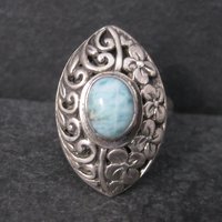 Vintage Sterling Filigree Larimar Ring Size 8