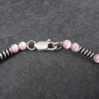 Estate Handmade Sterling Pink Cats Eye Bracelet 8 Inches