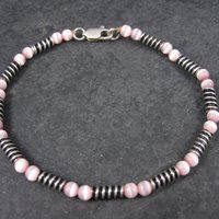 Estate Handmade Sterling Pink Cats Eye Bracelet 8 Inches