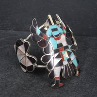 Vintage Zuni Turquoise Coral Inlay Knifewing Cuff Bracelet Annalee Tekala