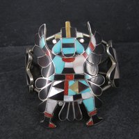 Vintage Zuni Turquoise Coral Inlay Knifewing Cuff Bracelet Annalee Tekala