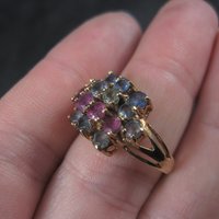 Unusual Vintage 10K Ruby Spinel Topaz Cluster Ring Size 7