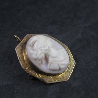 Antique 10K Carved Pink Cameo Brooch Pendant