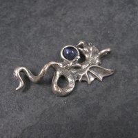 Vintage Sterling Iolite Winged Dragon Pendant