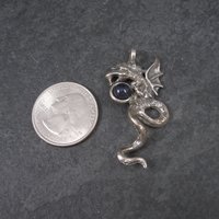 Vintage Sterling Iolite Winged Dragon Pendant