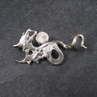 Vintage Sterling Iolite Winged Dragon Pendant