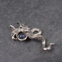 Vintage Sterling Iolite Winged Dragon Pendant