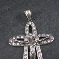 Huge Sterling Crucifix Cross Pendant Cubic Zirconia Vintage