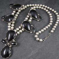 Huge Vintage Southwestern Sterling Onyx Necklace